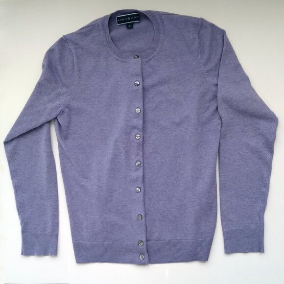 Lilac LS Crewneck Slate Glass Buttons Soft Knit Cotton Blend Cardigan Sz S - Picture 1 of 7